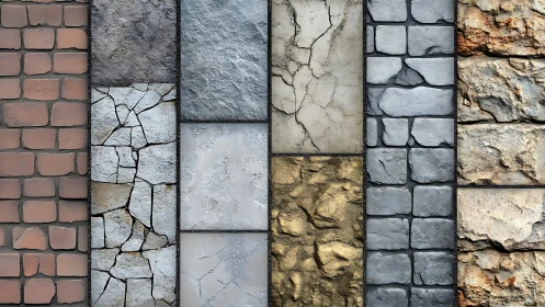 Image presents segmented brick, stone, and plaster wall textures
