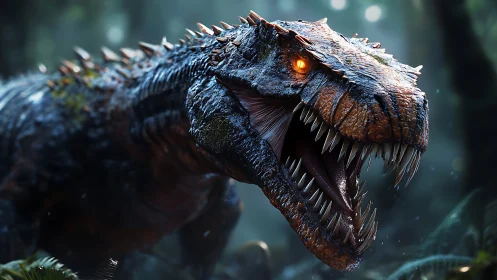 Hyper-detailed 3D dinosaur predator with wet specular scales and fangs