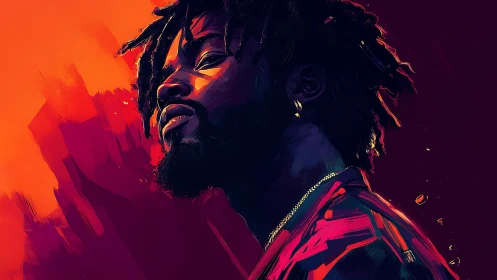 High-contrast neon portrait uses angular brushwork and rim lighting