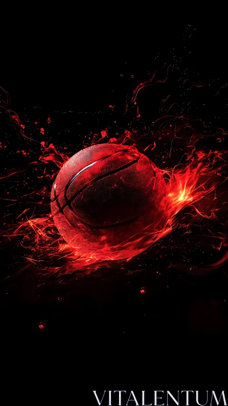 Basketball rendered in red liquid and light on black field.