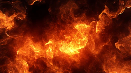 Intense Fire and Flame Pattern Against Dark Background