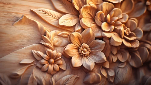 Enchanting Wood-Carved Flowers Bloom With Golden Warmth
