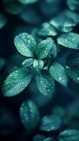 Close-up shows wet compound leaves with surface water droplets