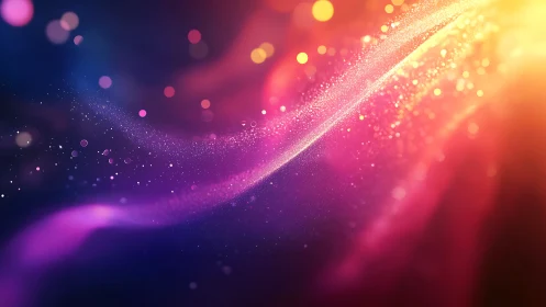 Vibrant neon light trails over glowing particle field.