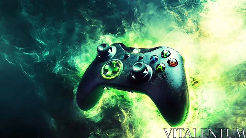 Gaming Controller with Neon Luminescence and Volumetric Light Particle Effects