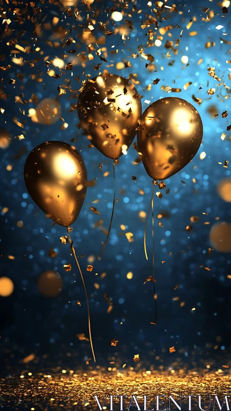 Golden Balloons Dance Through Glittering Confetti Dreams
