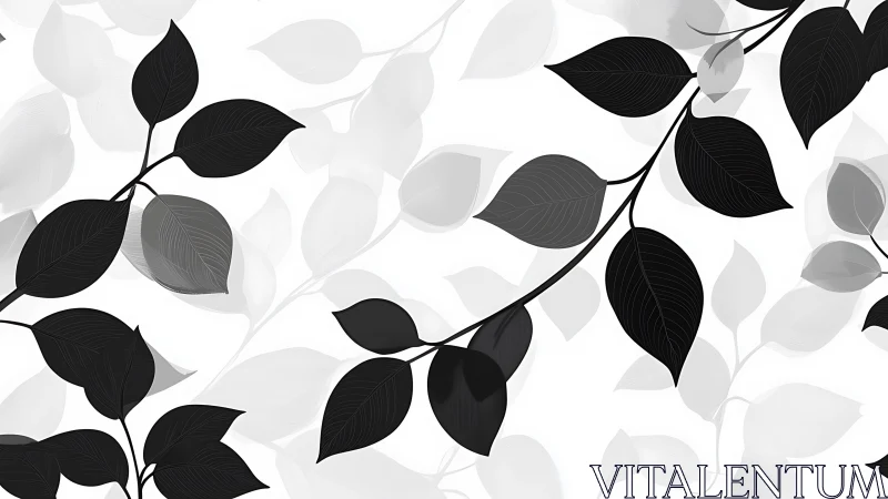 Monochrome leaf branches with layered translucent forms.