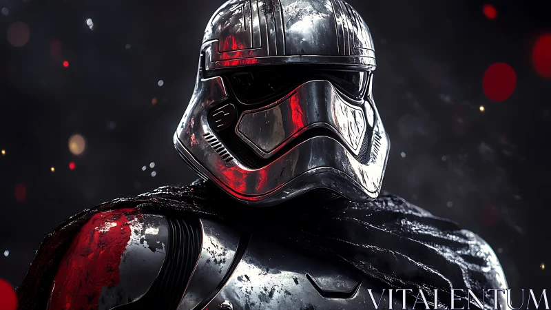 Armored sci fi trooper portrait with reflective helmet.