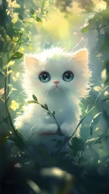 Ethereal White Cat Portrait Among Spring Florals.