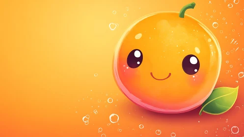 Cute orange character on vibrant bubbly background.