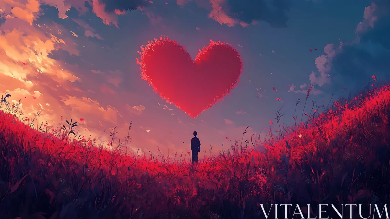 Solitary figure observed in field beneath large heart formation