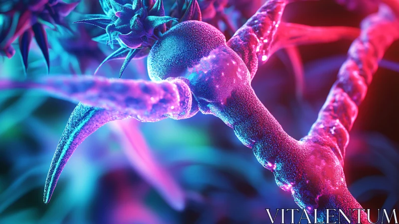 3D bioluminescent tendril macro with neon gradient lighting.