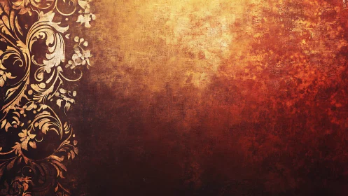 Vintage baroque flourishes on distressed amber texture.
