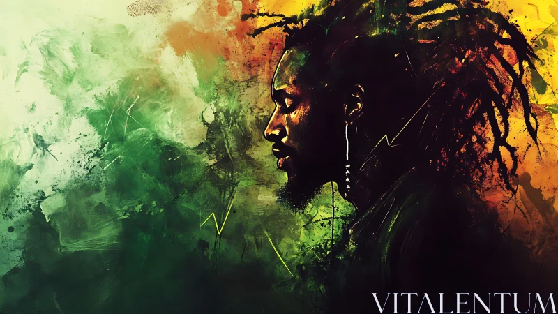 Side profile portrait with abstract green and yellow background