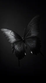 Black butterfly rendered with high-contrast lighting in darkness