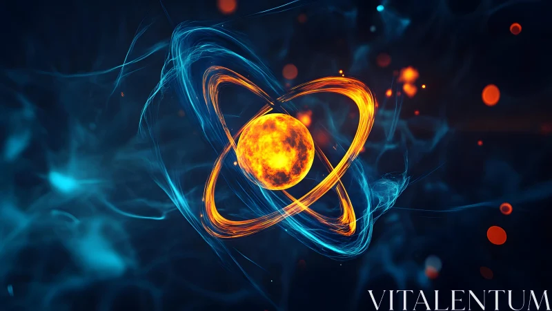 Glowing Atomic Structure in Futuristic Digital Art Style.