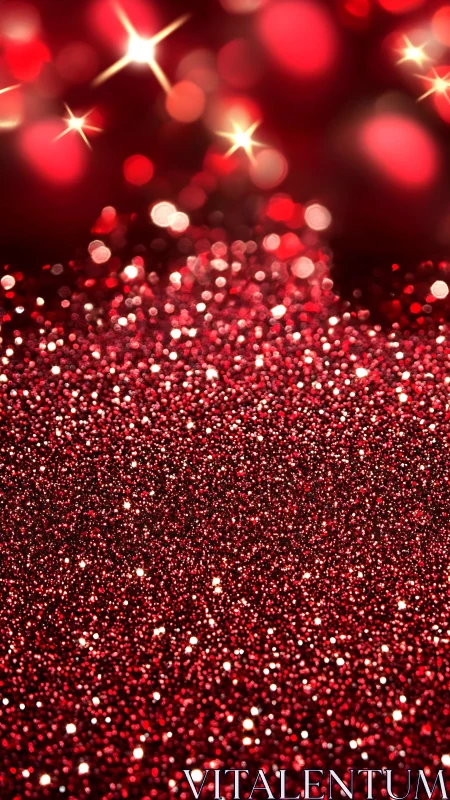 Red glitter surface with bokeh lights in soft focus.