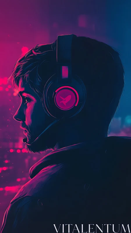 Neon midnight gamer locked in glowing cyber focus.