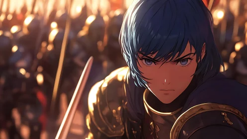 Storm-eyed commander carves a path through molten dawn steel