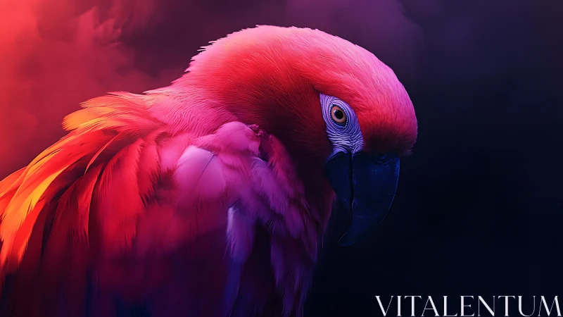 Scarlet parrot portrait in vivid neon gradient light.