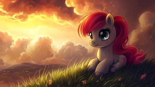 Gentle pony daydream under a glowing storybook sunset.
