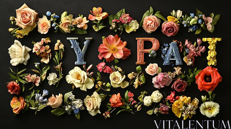 YO PRAT Floral Collage with Saturated Blooms Against Dark Background.