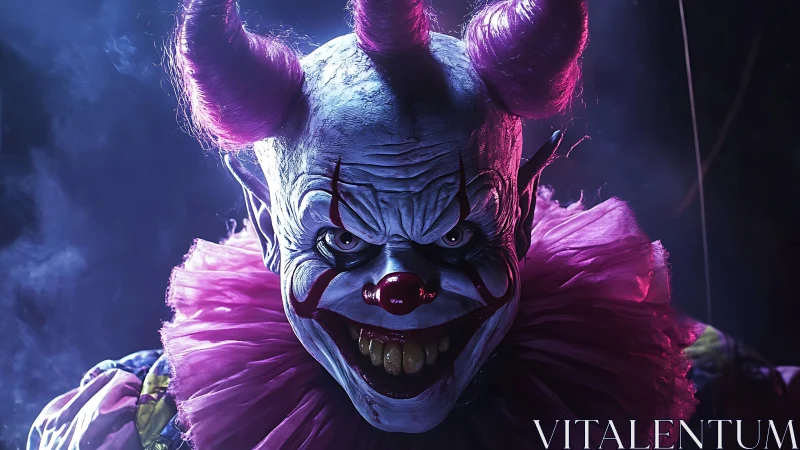 Sinister horned clown portrait in dramatic low key light.