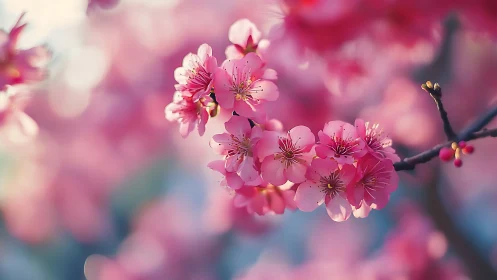 Cherry Blossoms in Soft Focus: Nature's Delicate Pink Reverie.