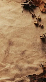 Textured kraft paper backdrop with rustic autumn foliage framing.