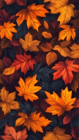 Autumn foliage pattern with layered orange and burgundy leaves.