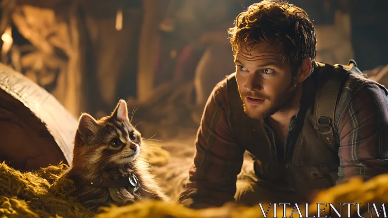 Whisker Whisperer: Man and Beast Bond in Candlelit Wonder