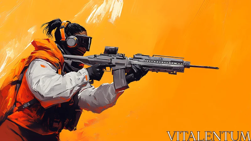 Cyberpunk Operative in Combat Stance: Digital Painting.