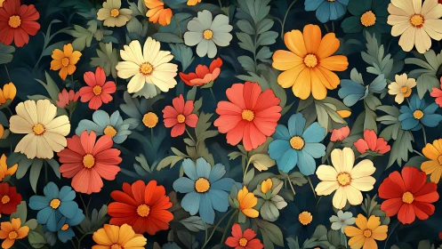 Vibrant Daisy Garden with Layered Petals in Rich Colors