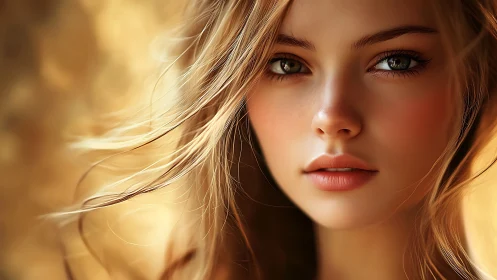 Digital portrait of young woman in warm golden light.