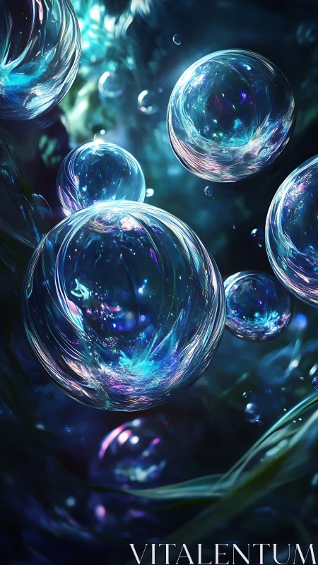 Starlit soap bubbles drift like tiny galaxies underwater