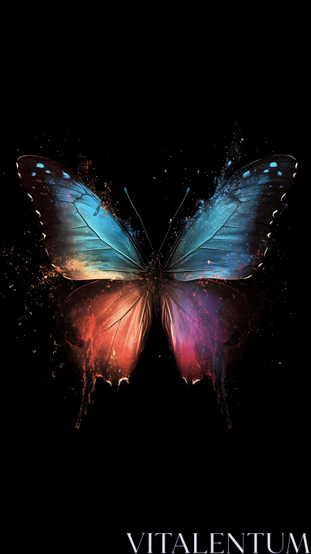 Luminous cosmic butterfly dissolves into vivid color bursts.