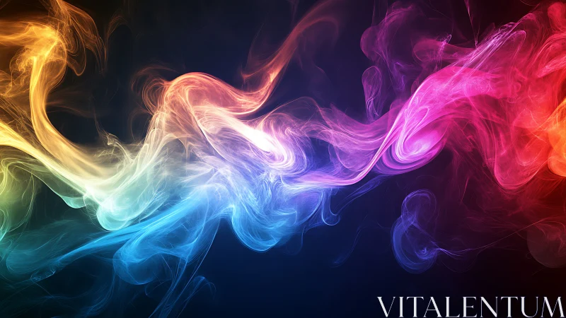 Digital painting of prismatic smoke waves on dark ground.