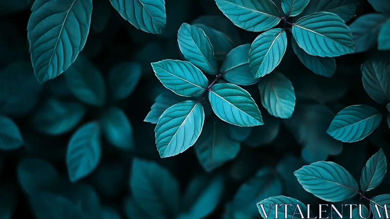 Teal foliage pattern under soft diffused light perspective.