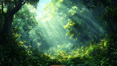 Sunlit Forest Canopy with Radiant God Rays.