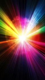 Prismatic starburst gateway exploding through cosmic night.