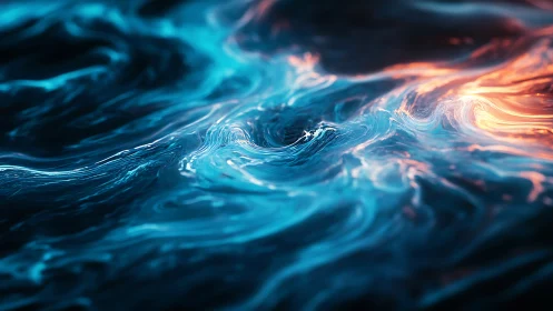 Liquid starlight swirls as cool neon collides with ember tides