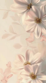 Delicate cosmos flowers with gold stamens in soft pastel tones