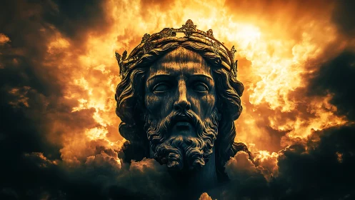 Storm-forged sky monarch rising from blazing heavens.