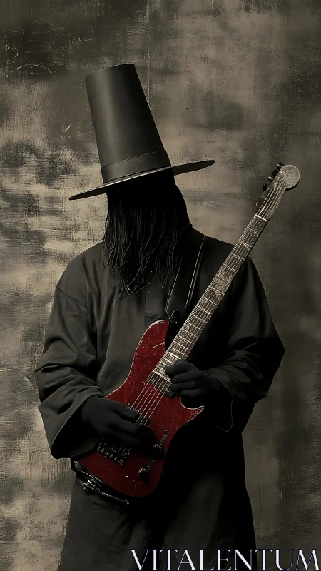 Shadowed top-hat guitarist conjures eerie industrial riffs.
