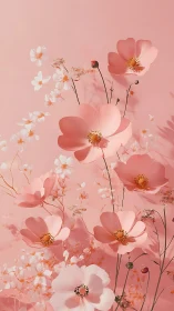 Pink Cosmos Blooms Against Soft Background.