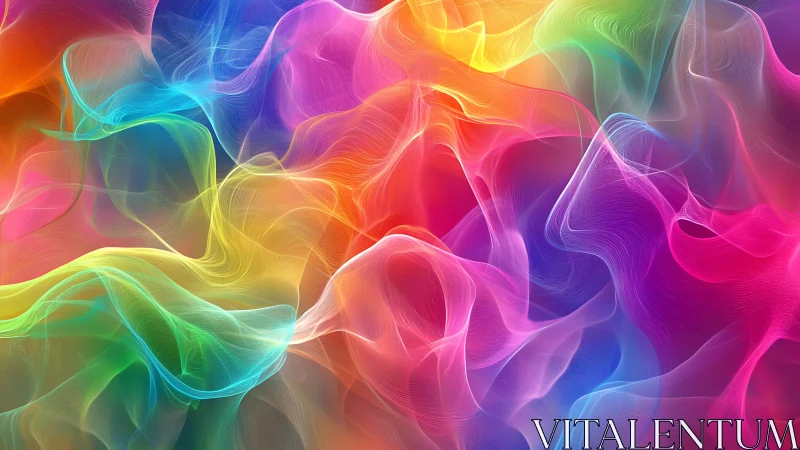 Multicolored translucent waveforms in layered digital field.
