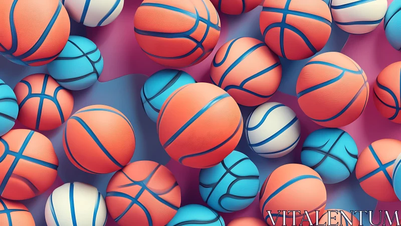 3D basketball cluster pattern with pastel cyan and coral spheres.