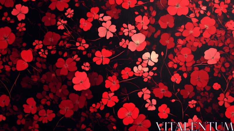 Red Flowers Against Black Background.