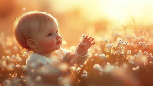 Sunlit baby daydreams in a meadow of glowing whispers.