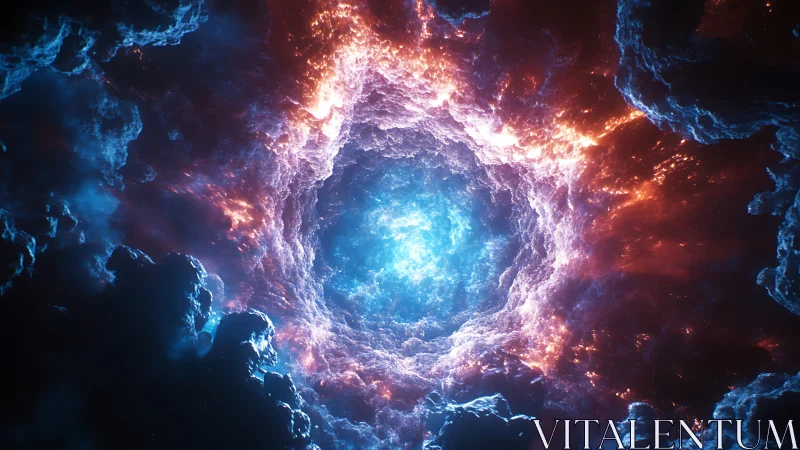 Nebula vortex glows with intense cyan and fiery orange light.
